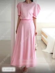 オートミール パフ Tシャツ＋ロング スカート セット