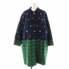 ミナペルホネン mina perhonen ステンカラーコート ロング丈 チェック柄 ドット柄 アウター 38 紺 ネイビー 緑 グリーン ts6491 /AN42のサムネイル