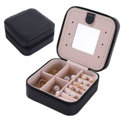 ☆ Black ☆ Portable Jewelry Box, Stylish jelcsfs53. A small, compact, and convenient jewelry box for travel and outings. Features a mirror for storing rings, necklaces, earrings, watches, and other accessories.