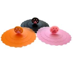 【新着商品】カップ コップ シリコン キッチン 蓋 セット 犬 3個 猫 3種 キャット カバー (ブラック マグカップ ピンク 肉球 オレンジ アニマル セット) 【Rurumi】かわいい