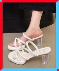 新品 サンダル レディース 夏 クロスストラップサンダル クリアヒール 夏靴 厚底サンダル 高見え 大人可愛い デート靴 パーティーサンダル 【送料無料】