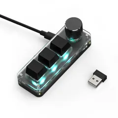 新品 マクロキーボード 片手キーボード 3キー 回転ノブ付き【3種接続を支持】7色のRGB 赤軸メカニカルキーボード【Bluetooth/有線/2.4G接続 軸体交換 回転ノブ付き 18キャラクタ 6連打】左手ゲーミングキーボード カスタム可能なキー 小型キー