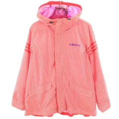 adidas アディダス NEO LABEL ストライプ フードジャケット L レッド系 裏メッシュ レディース 古着