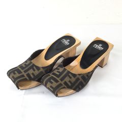 1305 FENDI フェンディ ミュール サンダル ズッカ柄 サイズ 34 1/2 オープントゥ スクエアトゥ 厚底 プラットフォーム パンプス ハイヒール ①