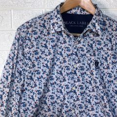 ブラックレーベルクレストブリッジ　ブルー　花柄　長袖シャツ
