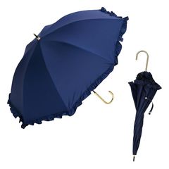 assa 日傘 レディース 長傘 フリル UVカット 100% 晴雨兼用 遮光 遮熱効果 ヒートカット 軽量 50cm 大人かわいいフリル パラソル (FL401/ネイビー) 1