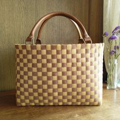 PPバンド【プラなのにきちんとバッグ】シリーズ　茶×ベージュ　Mサイズ
