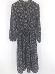 ◇ ROPE PICNIC ロペピクニック 花柄 長袖 膝下丈 ワンピース サイズ38 ブラック ベージュ系 マルチ レディース E  【1302170010261】