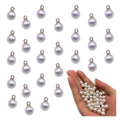 パールチャーム 8mm 50個 プラ ホワイト ゴールド KC金 カン付き 金具 ピアス イヤリング チャーム パール アクセサリー パーツ BD4167