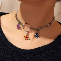 蝶 ネックレス レディース バタフライ カラフル カワイイ オシャレ 韓国 オルチャン K-POP 贈り物 ギフト ペア 羽 新品