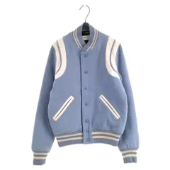 SAINT LAURENT PARIS (サンローランパリ) Woolblend bomber jacket レザー切り替えテディジャケット ブルゾン ライトブルーレディース 376283 Y180W 4375のサムネイル
