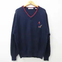 L/古着 長袖 セーター メンズ 00s ゴルフ コットン Vネック 紺 ネイビー 25jan22 中古 ニット トップス
