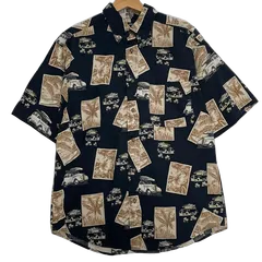 アロハシャツ 総柄 US古着 ボタンダウン オープンカラー 開襟シャツ 半袖 シャツ メンズ ブラック/その他