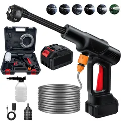 浴室 玄関 階段 外壁 庭 洗車 日本語取扱説明書 家庭用洗車機 自吸式噴射距離10M 高性能6in1ノズル 洗浄機 高圧 軽量 ブラック 小型 ハンディ 充電式【2025新登場&軽量設計】 コードレス HAODEMI 高圧洗浄機