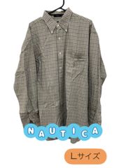 NAUTICA　長袖チェックシャツ　茶色　ボタンダウン　コットンシャツ　ボタン割れ　ゆったり　U-413