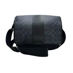 【中古】COACH コーチ ショルダーバッグ レザー レザー シグネチャー　ヘリテージストライプ　ネイビー ネイビー