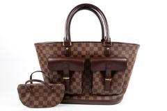 【超美品】LOUIS VUITTON ヴィトン ダミエ マノスクGM ポーチ付きハンドバッグ ブラウン ブランド鞄【SP13】