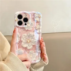 QLTYPRI iPhone 13 Pro MaxケースTPUカバー おしゃれ 韓国 可愛い 花柄 ウェーブ 薄型 軽量 耐衝撃 スマホケース ワイヤレス充電対応 ストラップホール付き アイフォン13 Pro Max ケース 6.7インチ 対応 -