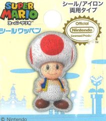 ING-MRS-036 キャラクター シール（ 刺しゅう ） ワッペン  スーパーマリオ （ キノピオ ) スター キャラクターワッペン アップリケ アイロン 刺繍 かわいい おしゃれ マーク キッズ 子供 こども 入園 入学