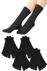 五本指ソックス レディース 5足セット カジュアル おしゃれ 通気 頑丈 無臭 (ブラック) (ロング丈４足セット) [ロング丈４足セット]