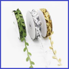 リーフリボン 3巻セット 花輪 リボン レース トリム 葉っぱ 風船用リボン インテリア クリスマス 飾り DIY手作り 結婚式 精緻 乙女心 かわいい 10m ゴールド シルバー グリーン
