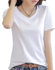 WesRiva カットソー 半袖 Tシャツ Vネックトップス 無地 カジュアル レディース ショート シンプル( ホワイト,  S)