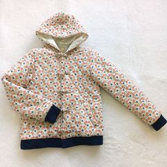 【春ジャンパー】Beams boy 　ビームスボーイ　ブルゾン　ジャケット　フリーサイズ　キルティング生地　花柄　秋アウター　冬アウター　フード付き　レディースカジュアル　レディースアウター　防寒　白　アイボリー　中わたコットン100％