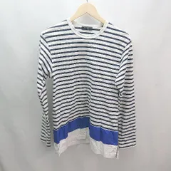 ◇ COMME des GARCONS HOMME 裾ナイロン切り替え ブルー ボーダー AD2017 長袖 カットソー サイズM ホワイト レディース E 【1306140016574】