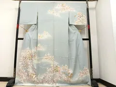 平和屋着物●訪問着　ロング丈　友禅　駒刺繍　雪輪草花文　暈し染め　金彩　正絹　逸品　AAAZ0565ph