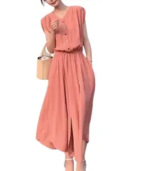 [Four leaf] ワンピース レディース 夏服 半袖 ロング丈 フレア スカート 通勤 おしゃれ フレンチスタイル 上品 (JP, アルファベット, XL, ピンク) [ピンク] [XL]