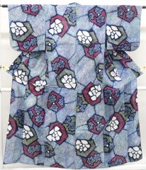 【京松】【着物】浴衣 有松鳴海絞り 紅葉花文 身丈約158cm 裄丈約62cm r7z06-597