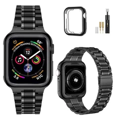 【新品】 MioHHR ステンレススチールバンド Apple Watchバンド 45mm 44mm 42mm メタル交換用リストバンドストラップ iWatch シリーズ 9/8/7/6/5/4/3/2/1/SE3/SE2/SE用, ブラック 1