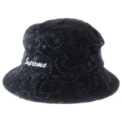 SUPREME (シュプリーム) 23AW Velvet Paisley Boonie ベルベット ペイズリー ブーニー ロゴ刺繍 バケットハット 帽子 ブラック