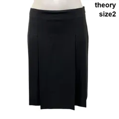 ◆ 美品 セオリー theory スカート プリーツスカート 膝丈 スーツ 黒 毛 2 M 9号 レディース S5V568