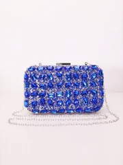 バッグ レディース ドレスバッグ 1個 アクリル ラインストーン非対称型クラッチバッグ、ショルダー/クロスボディチェーン付き、レディース デイリー&特別な機会、結婚式、華やかなラインストーンバッグ