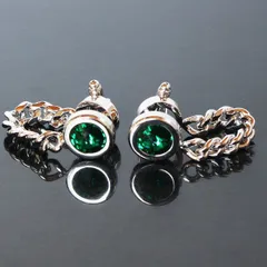 鎌倉カフス工房　チェーン付エメラルドスワロフスキーカフスボタン（カフリンクス） ギフト・プレゼントにもおすすめ