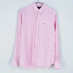 Tommy Hilfiger(トミーヒルフィガー) メンズ ストライプ リネンシャツ ピンク （ HU38609 ）
