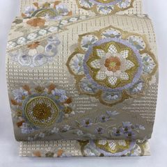 袋帯 美品 逸品 華文 菊 金銀糸 刺繍 クリーム 六通 正絹 【中古