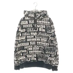 SUPREME (シュプリーム) 17AW×HYSTERIC GLAMOUR Text Hooded Sweatshirt ヒステリックグラマー テキストフーデッドスウェットシャツ プルオーバーパーカー 総柄ロゴ ブラック
