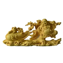 七福神  木彫り 開運招福 木彫り 仏像 柘植一本彫【七福神】 幅約15cm 「七福神