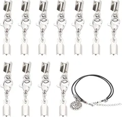 PH PandaHall 圧着ビーズ 接続パーツセット 304ステンレス鋼 約20個 留め具 紐止め カニカン付き 接続金具 エンドパーツ チェーン留め ブレスレット留め具 ネックレス アクセサリーパーツ 副資材 ハンドメイド( シルバー)