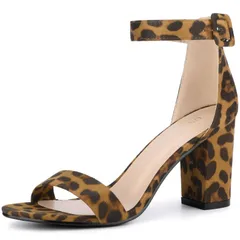 Allegra K アンクルストラップ サンダル バックル ハイヒール チャンキーヒール レディース ヒョウ 24.0cm