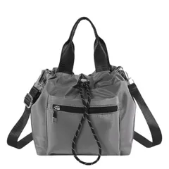 [ハルジオ] 巾着バッグ レディース ショルダーバッグ 2WAY ドローストリングバッグ ショルダー ハンドバッグ ミニバッグ ポシェット ナイロン 肩掛け 斜めがけ 人気 ブラック ベージュ グレー オシャレ バッグ 鞄 かばん (グレー) [グレー]