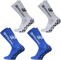 B-magasin 互換品サッカー ソックス グリップ スポーツ 靴下 滑らない ランニング ゴルフ アウトドア 作業 セット(青2白2,  24.5-28.0 cm)