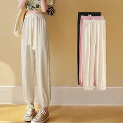 ジョガーパンツ 薄手 レディース 韓国 ブラック アイボリー ハイウエスト ボトムス リラックス イージーパンツ 裾ゴム ルームウェア ゆったり カジュアル 春夏秋 体型カバー UV対策 ヨガ シンプル 無地 ロング丈 サイドポケット 99FZFZ-028