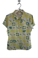 【美品】VIVA HEART(ビバハート) ポロシャツ 白黄色総柄 レディース 42 ゴルフ用品 2411-0864 中古