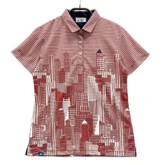 サイズ：L ADIDAS GOLF アディダスゴルフ M73836 半袖ポロシャツ ロゴ刺繍 ボーダー 総柄 レッド系 [240101535908] ゴルフウェア レディース ストスト