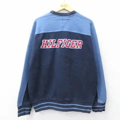 XL/古着 トミーヒルフィガー 長袖 ブランド スウェット メンズ 90s ビッグロゴ ツートンカラー 大きいサイズ クルーネック 紺他 ネイビー 2