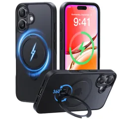 2025最高傑作&定点360度回転CASEKOO iPhone 16 用 ケース 米軍MIL規格 耐衝撃 MagSafe対応 高耐久性横縦両立・角度自由調整 最大25W急速充電対応 指紋防止/マット仕上げ/黄変防止/半透明 超強磁力 ラップホール付き ワイ…