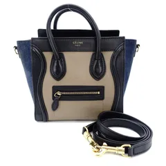 セリーヌ CELINE ラゲージ マイクロショッパー ハンドバッグ ネイビー×ベージュ レザー 2way 7-5-609